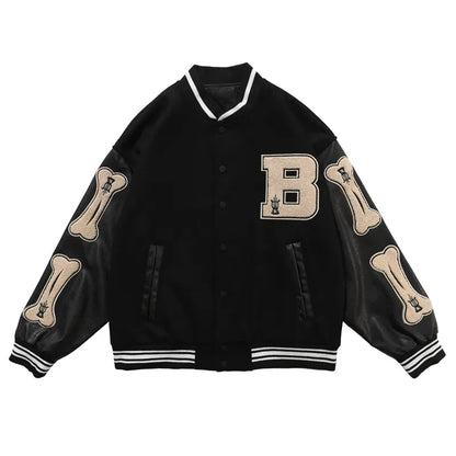 Varsity streetwear bomberjakke med broderte lapper