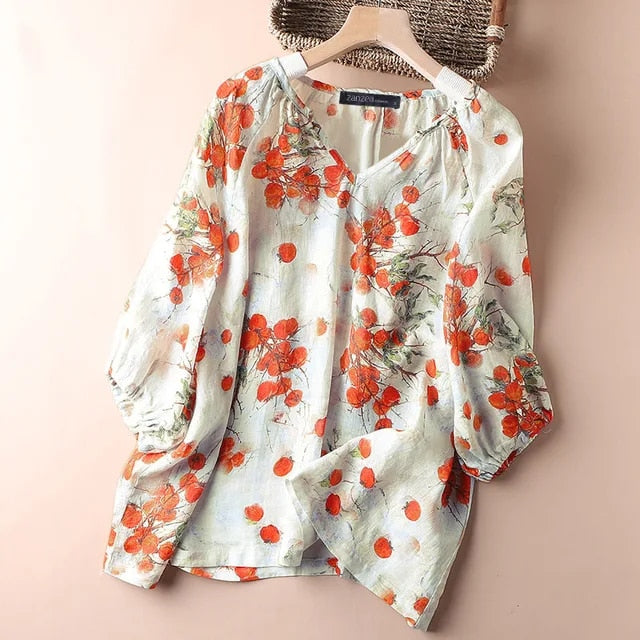 Bohemsk bluse med blomstermønster