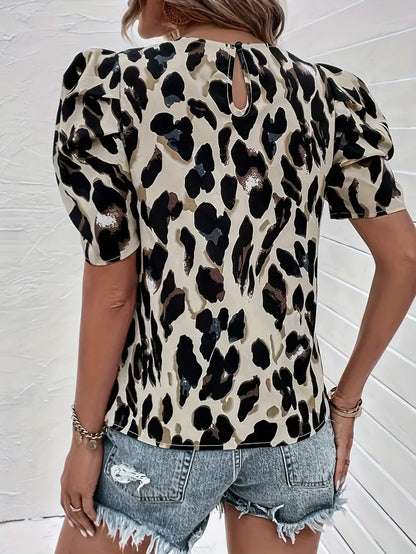 bluse med all-over print og rund hals