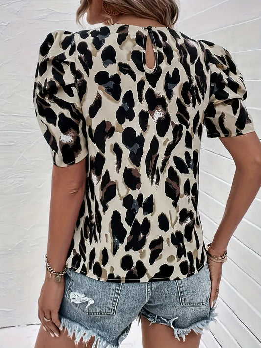 bluse med all-over print og rund hals