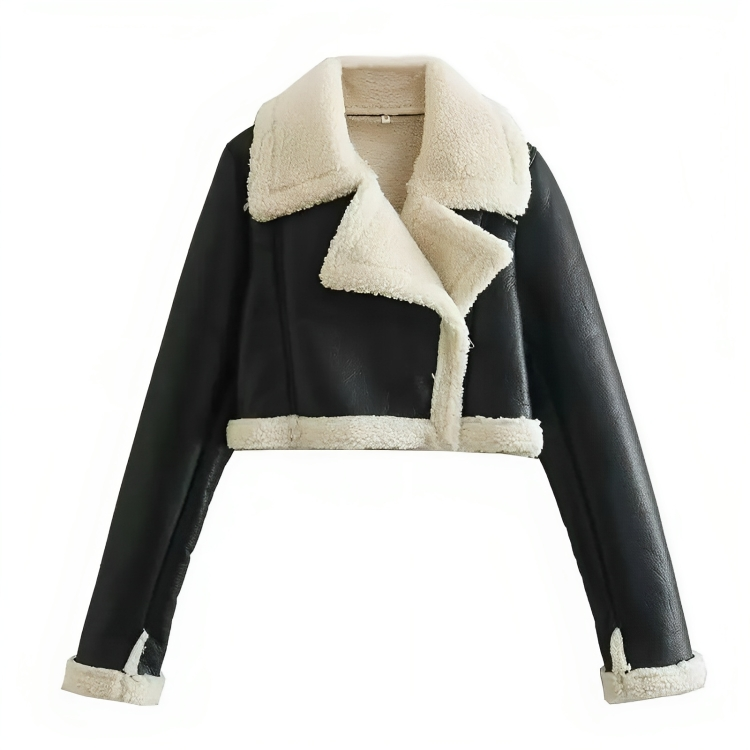 Crop jakke i imitert shearling