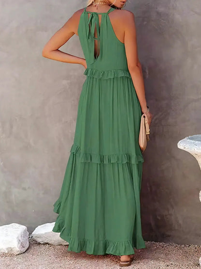 Sunshine Breeze Halter Ruffle Maxi Kjole