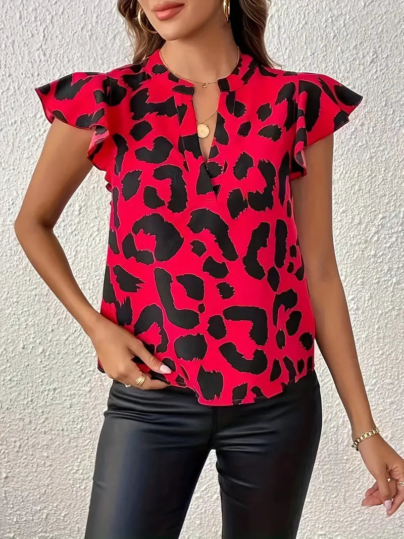 casual bluse med leopardprint