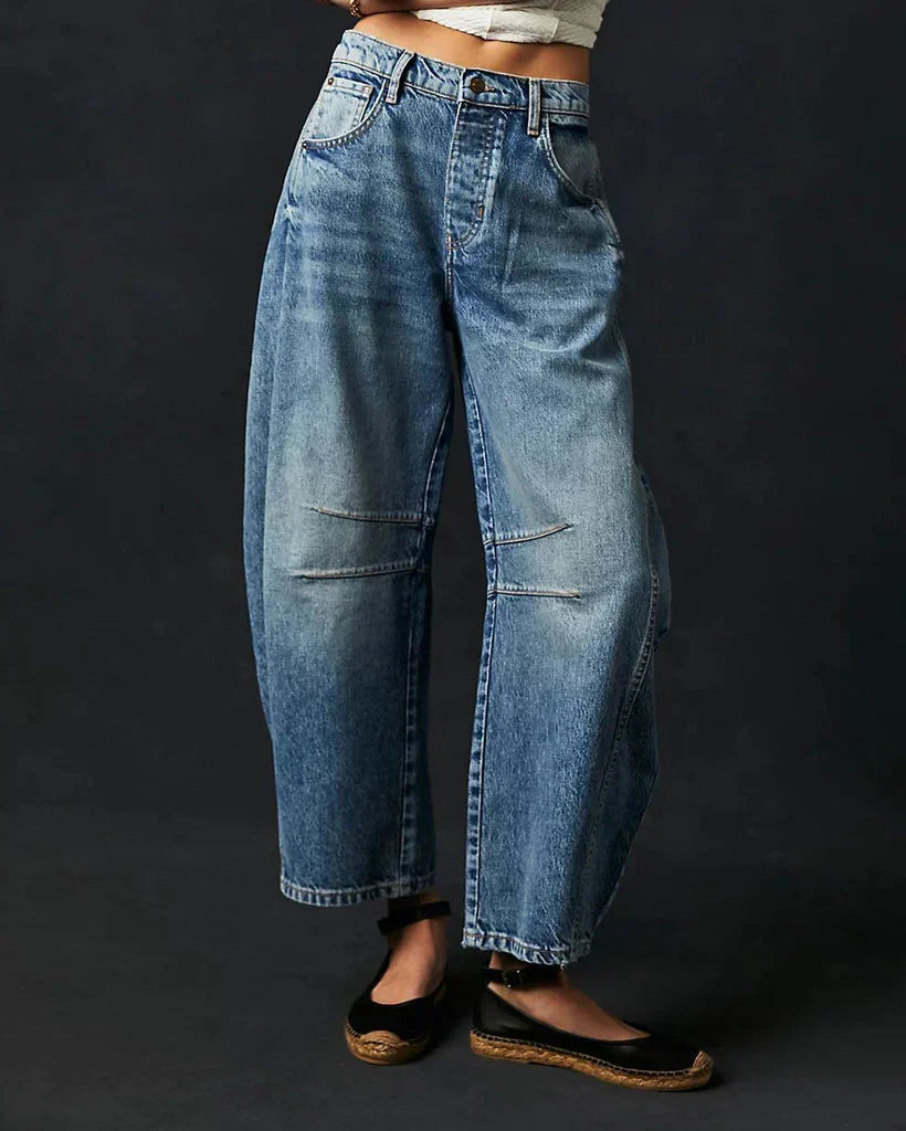 mid rise barrel jeans for kvinner