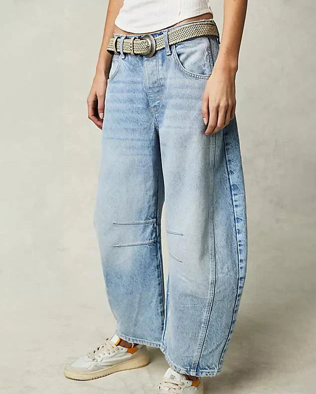 mid rise barrel jeans for kvinner