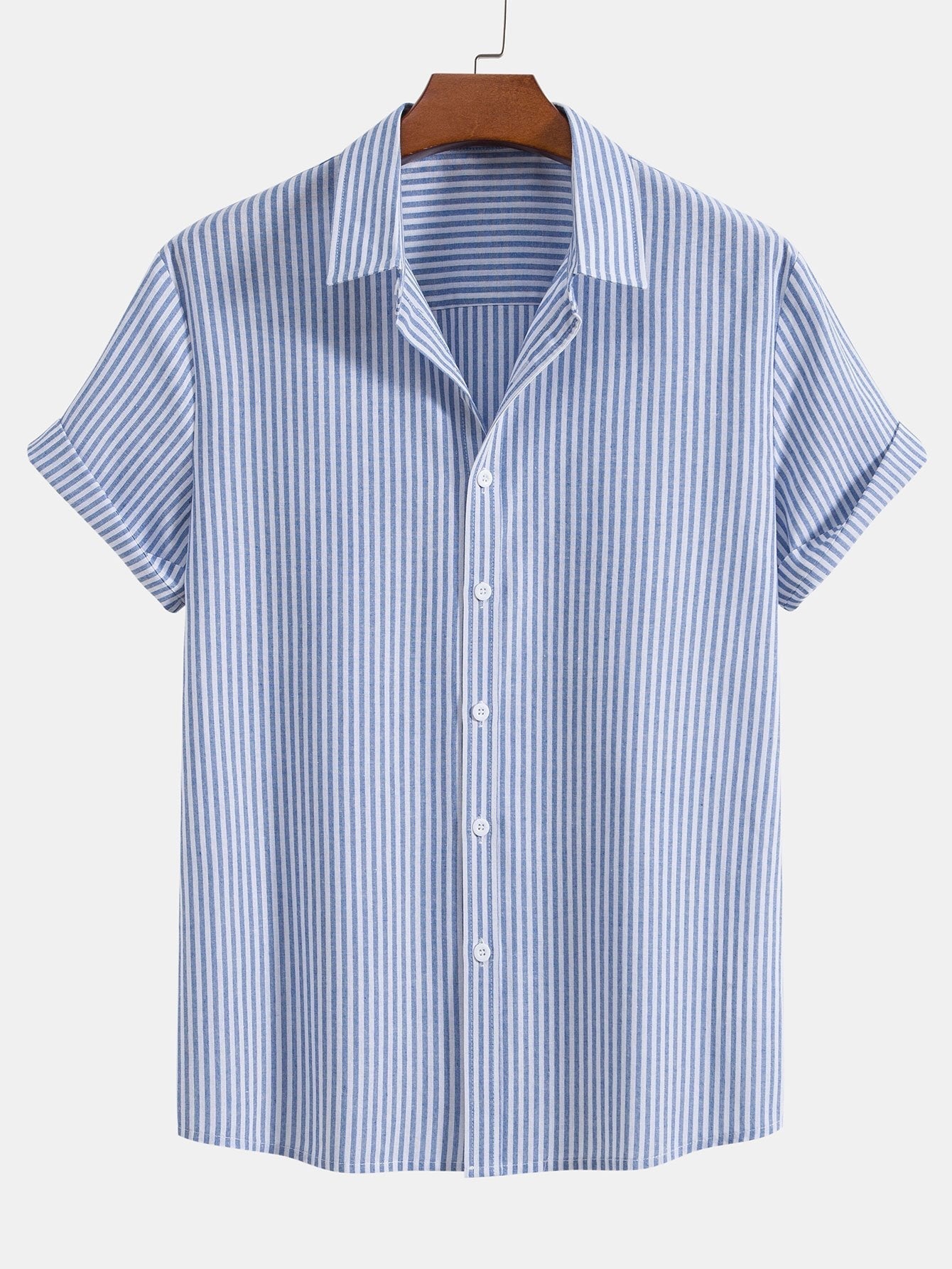 Sleeve Cotton Blend Striped Button Up Shirt