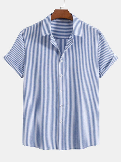 Sleeve Cotton Blend Striped Button Up Shirt