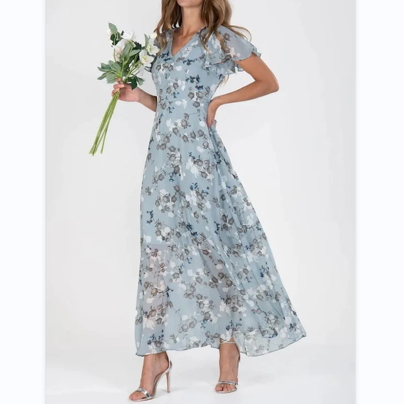 👗Kortermet lang kjole med blomstertrykk--🔥